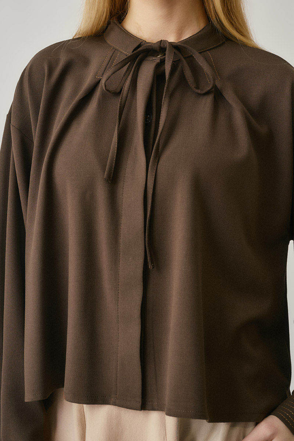 Pleated Stitch Shirt Brown - 2