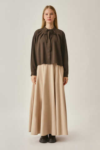 Pleated Stitch Shirt Brown - 3
