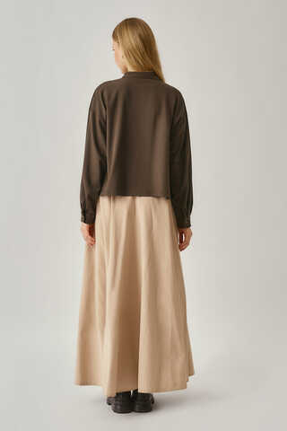 Pleated Stitch Shirt Brown - 8