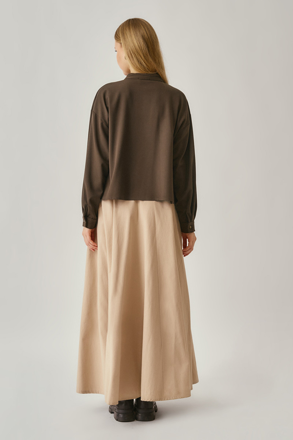 Pleated Stitch Shirt Brown - 8