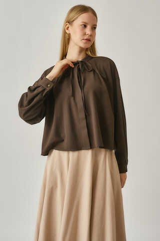 Pleated Stitch Shirt Brown - 4