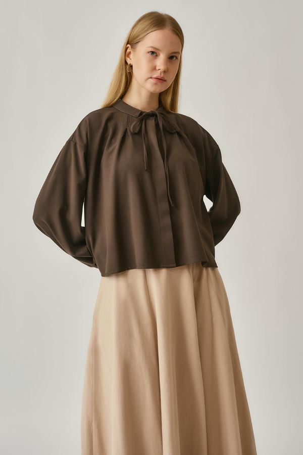 Pleated Stitch Shirt Brown - 5