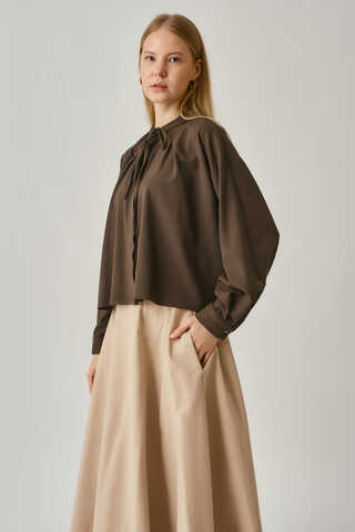 Pleated Stitch Shirt Brown - 6