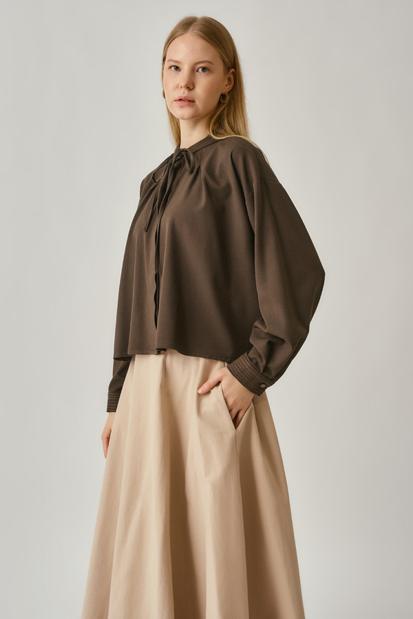 Pleated Stitch Shirt Brown - 6