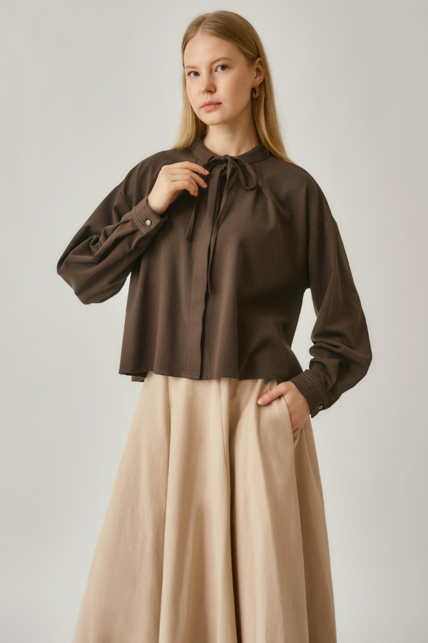 Pleated Stitch Shirt Brown - 1