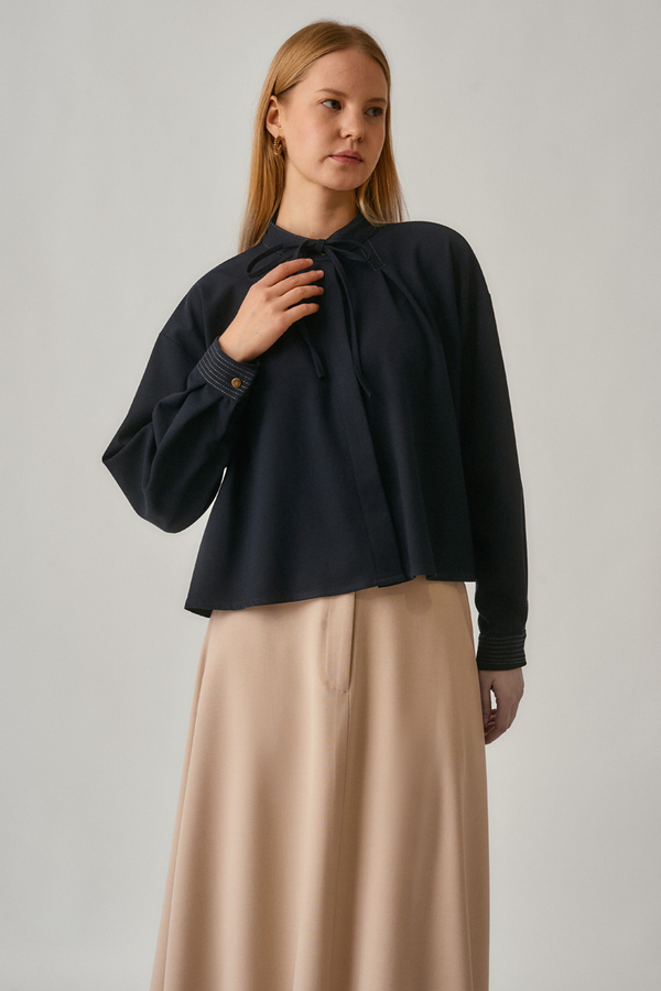 Pleated Stitch Shirt Navy - 4