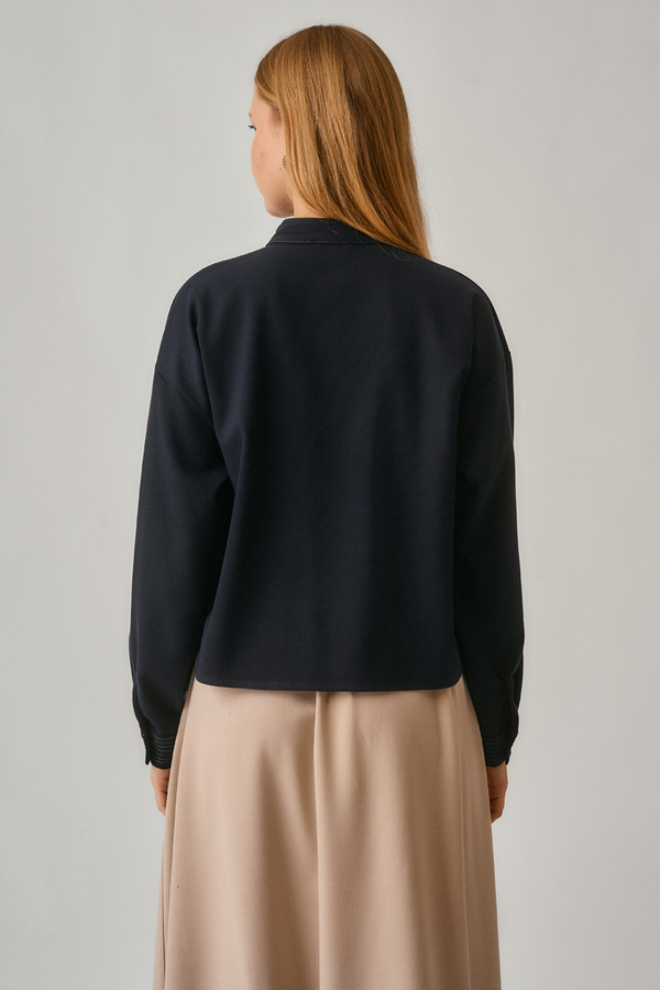 Pleated Stitch Shirt Navy - 8