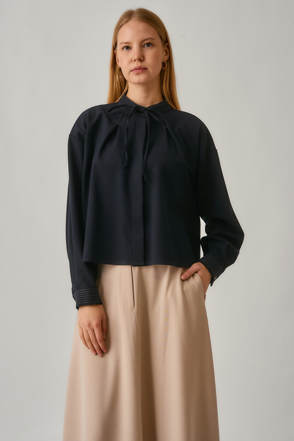 Pleated Stitch Shirt Navy - 1