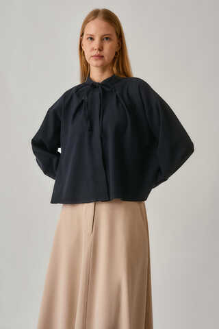 Pleated Stitch Shirt Navy - 3