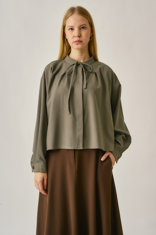 Pleated Stitch Shirt Sage Green 