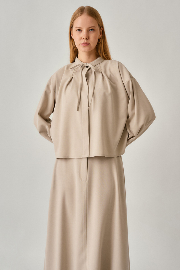 Pleated Stitch Shirt Stone - 4