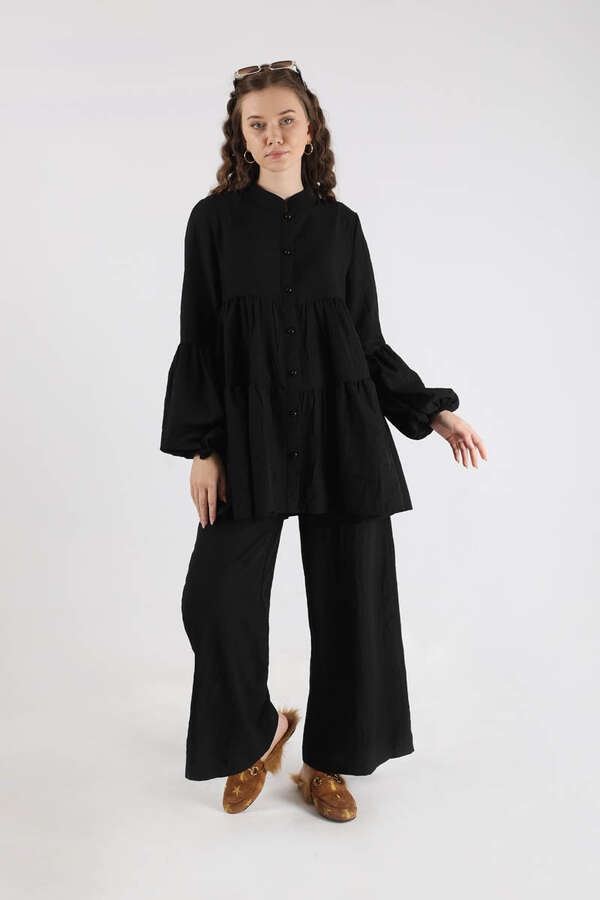 Pleated Tunic Set Black - 1