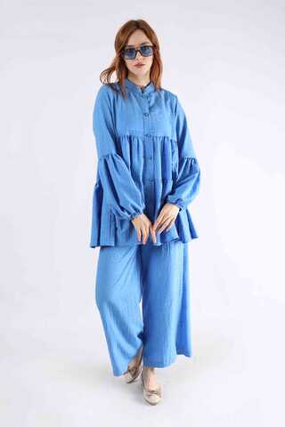 Pleated Tunic Set Blue - 1