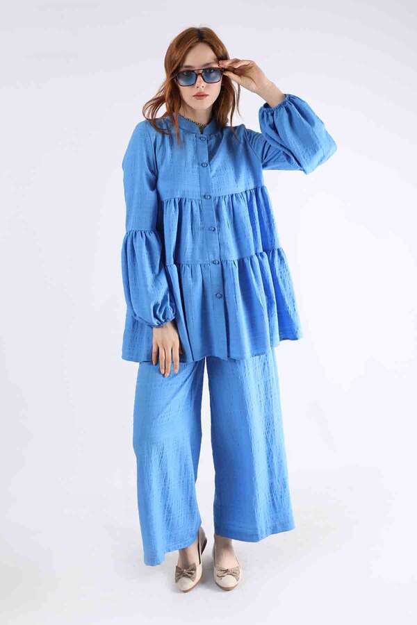 Pleated Tunic Set Blue - 3