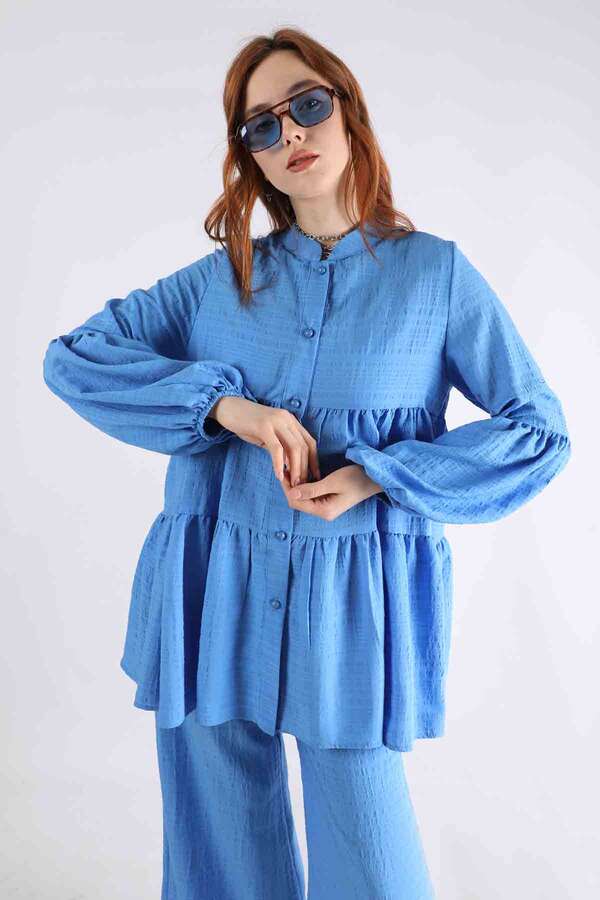 Pleated Tunic Set Blue - 4