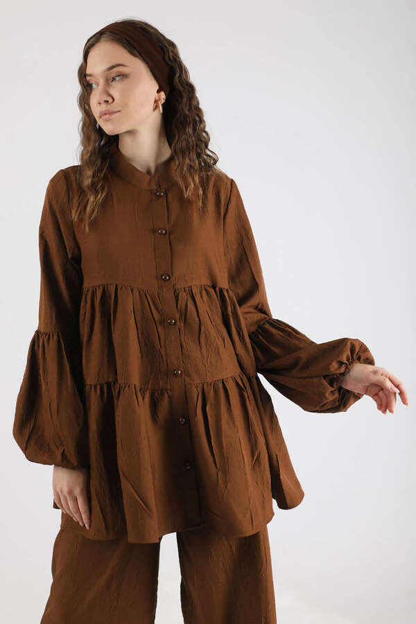 Pleated Tunic Set Brown - 2
