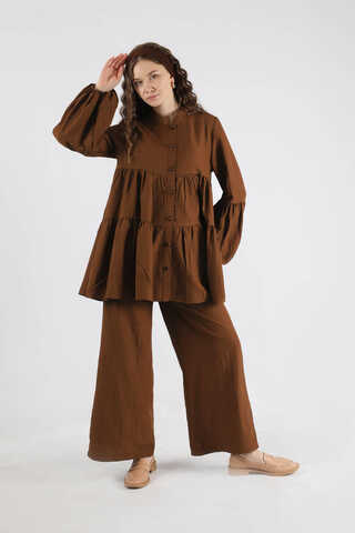 Pleated Tunic Set Brown - 3