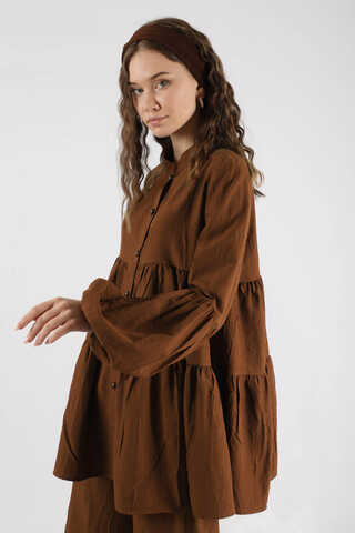 Pleated Tunic Set Brown - 4