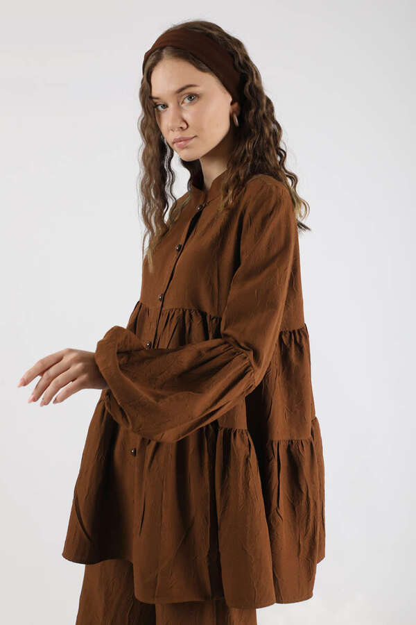 Pleated Tunic Set Brown - 4