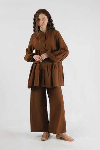 Pleated Tunic Set Brown - 5
