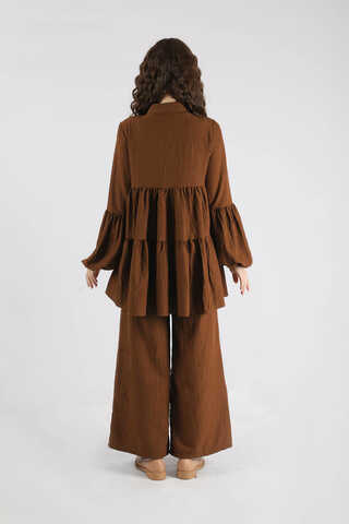 Pleated Tunic Set Brown - 6