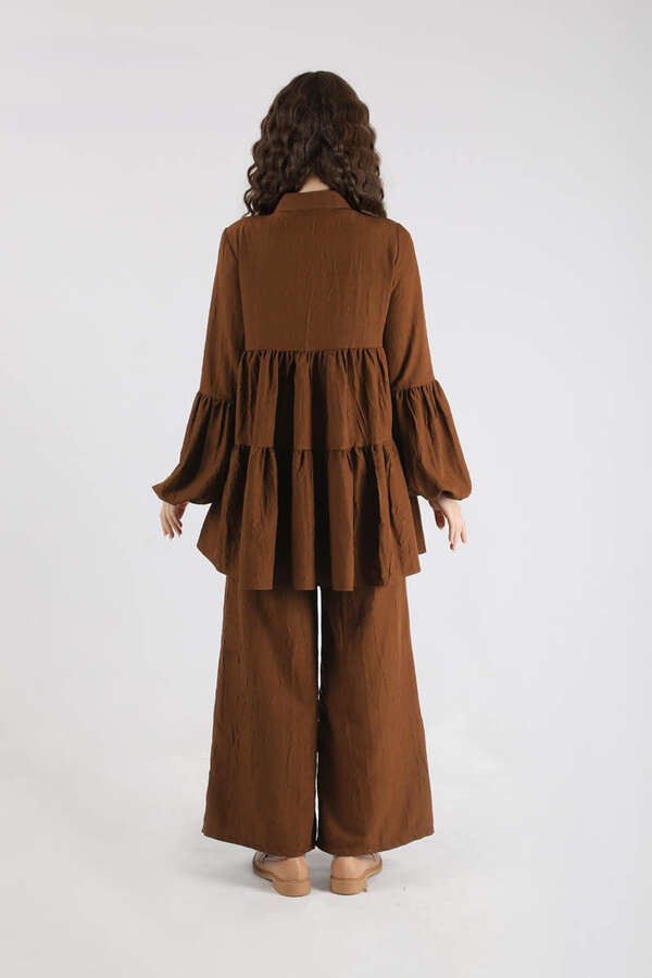 Pleated Tunic Set Brown - 6