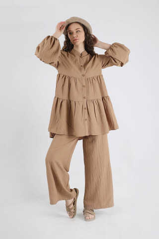 Pleated Tunic Set Camel - 3