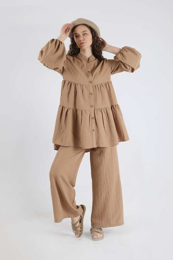 Pleated Tunic Set Camel - 3
