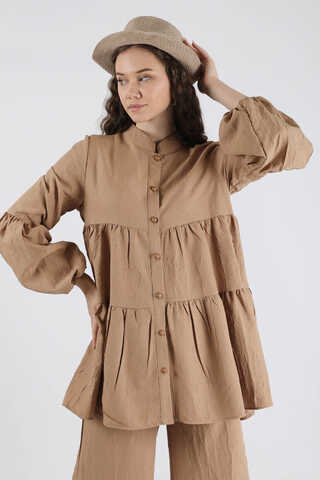 Pleated Tunic Set Camel - 2