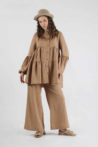 Pleated Tunic Set Camel - 1