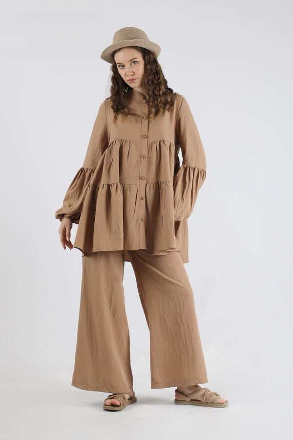 Pleated Tunic Set Camel - 1