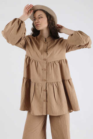Pleated Tunic Set Camel - 4