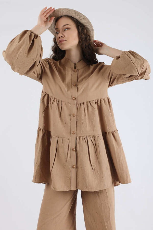 Pleated Tunic Set Camel - 4