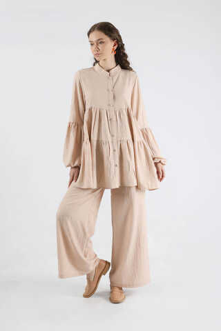 Pleated Tunic Set Cream - 1