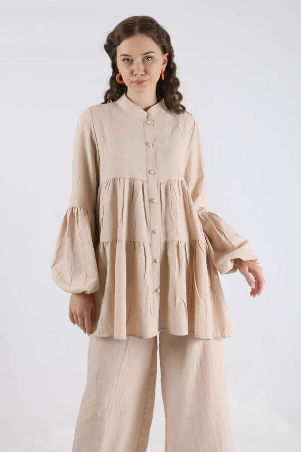 Pleated Tunic Set Cream - 2