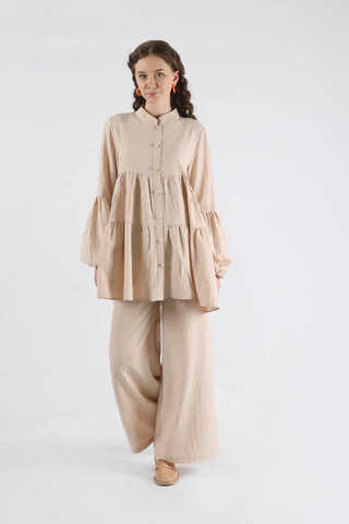 Pleated Tunic Set Cream - 3