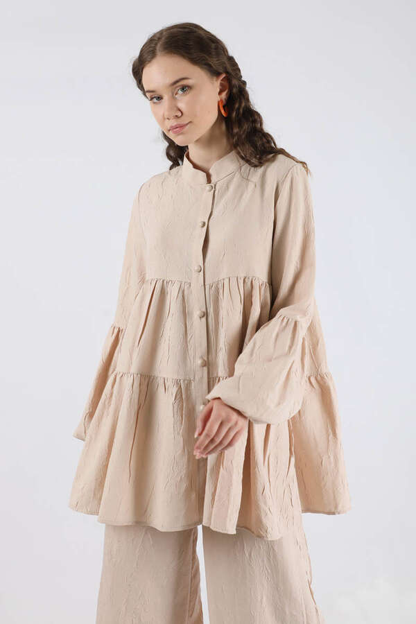 Pleated Tunic Set Cream - 4
