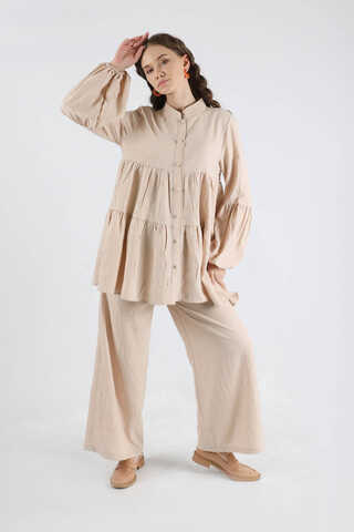 Pleated Tunic Set Cream - 5