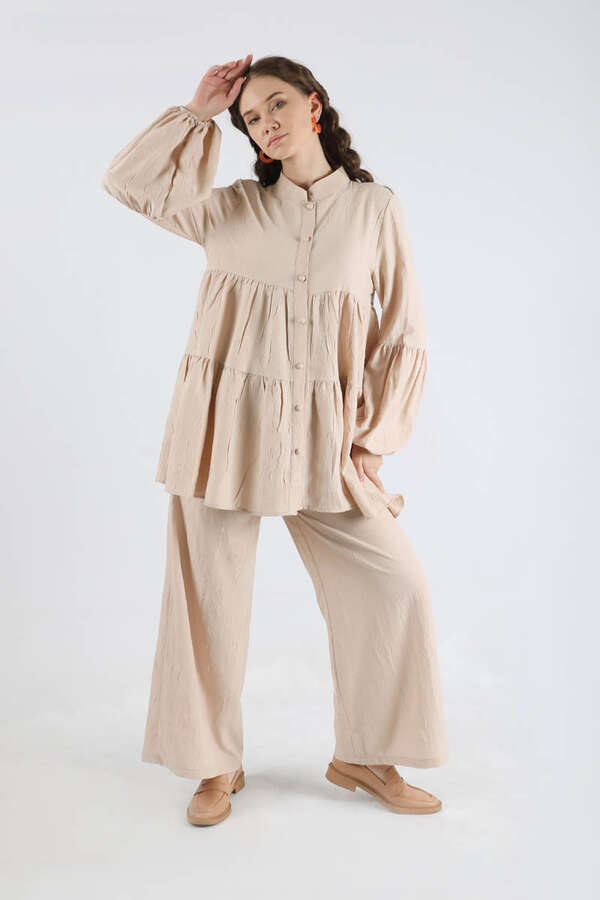 Pleated Tunic Set Cream - 5