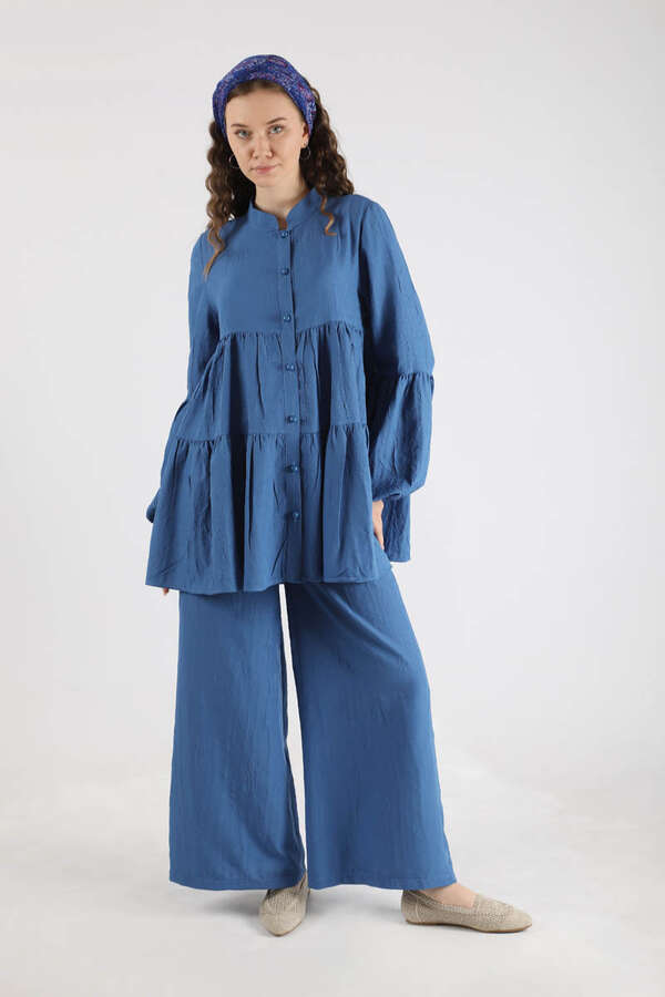 Pleated Tunic Set Indıgo 