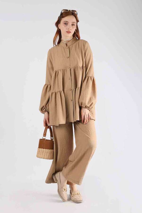 Pleated Tunic Set Light Camel - 1