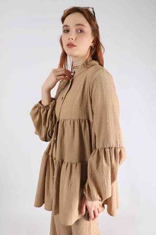 Pleated Tunic Set Light Camel - 2