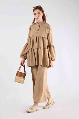 Pleated Tunic Set Light Camel - 3