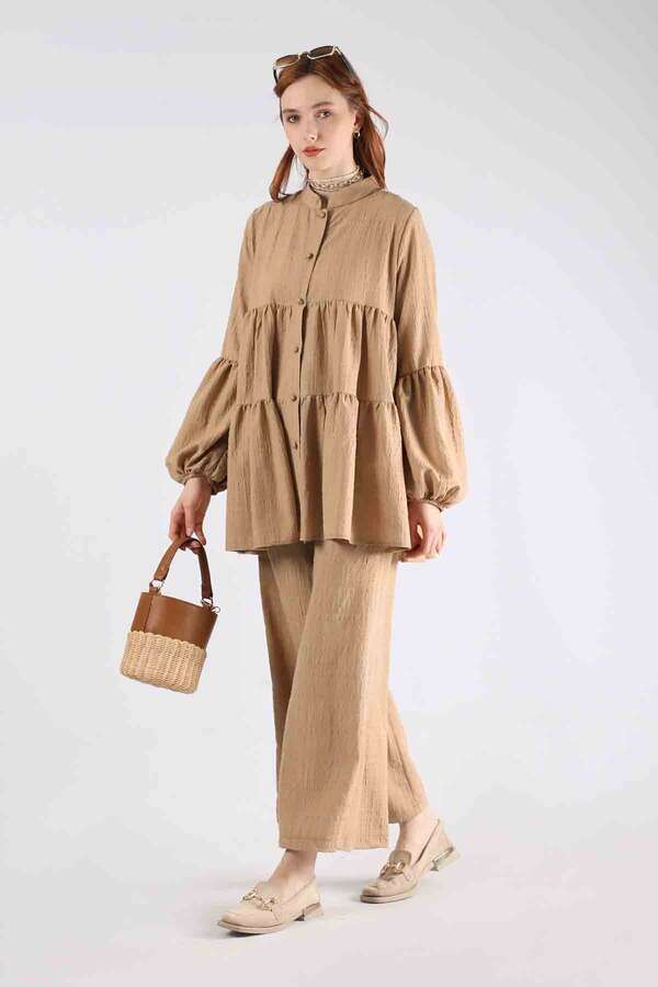 Pleated Tunic Set Light Camel - 3