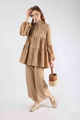 Pleated Tunic Set Light Camel - 5