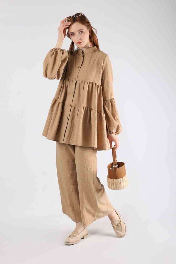 Pleated Tunic Set Light Camel - 5