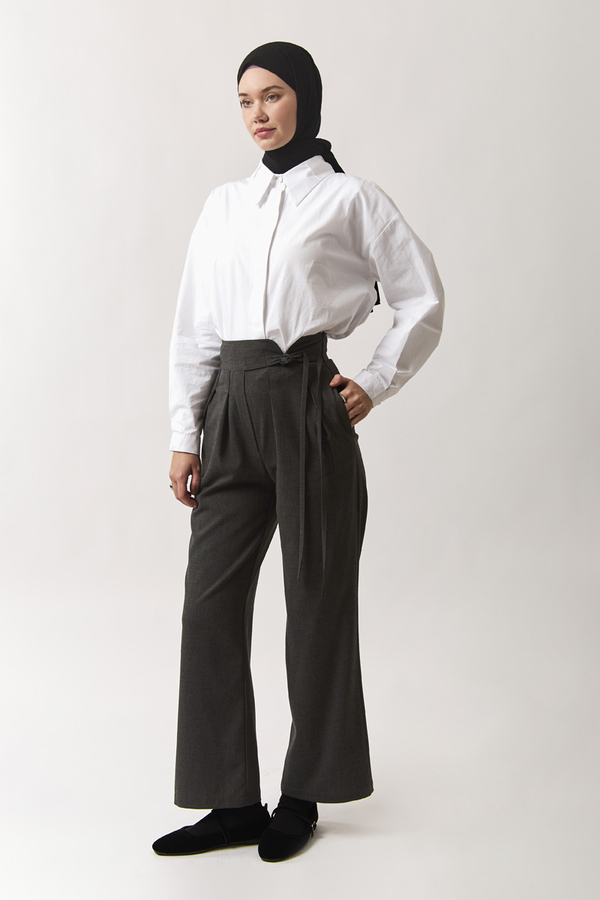 Pleated Waistband Trousers Anthracite - 1