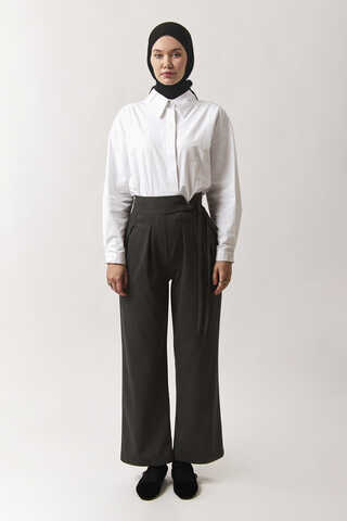 Pleated Waistband Trousers Anthracite - 4