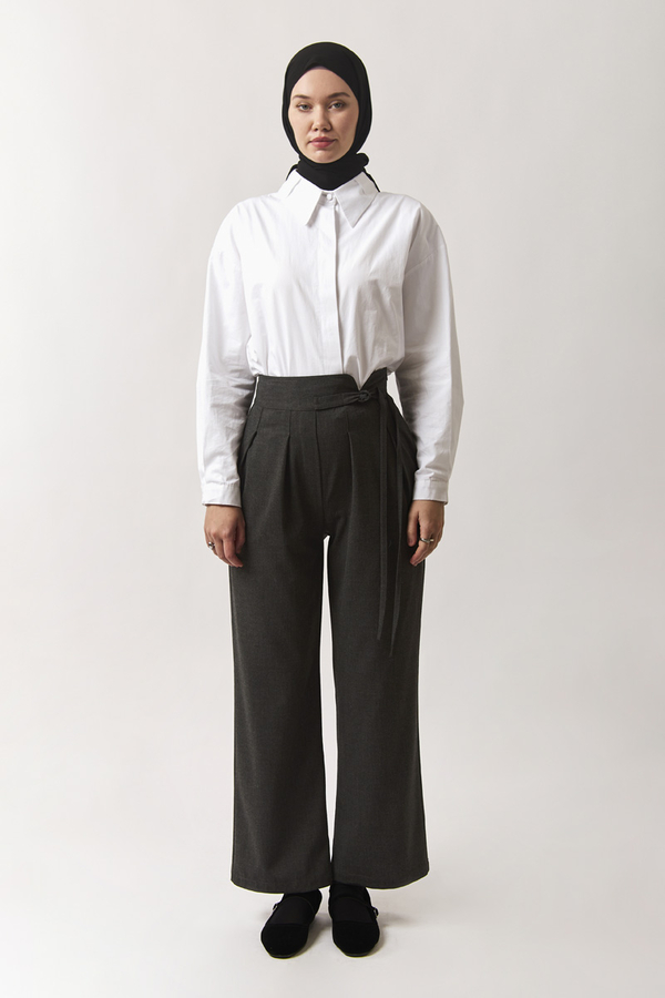 Pleated Waistband Trousers Anthracite - 4