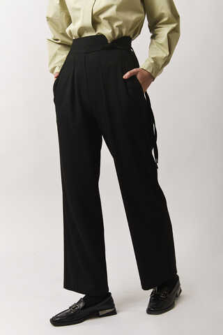 Pleated Waistband Trousers Black - 4